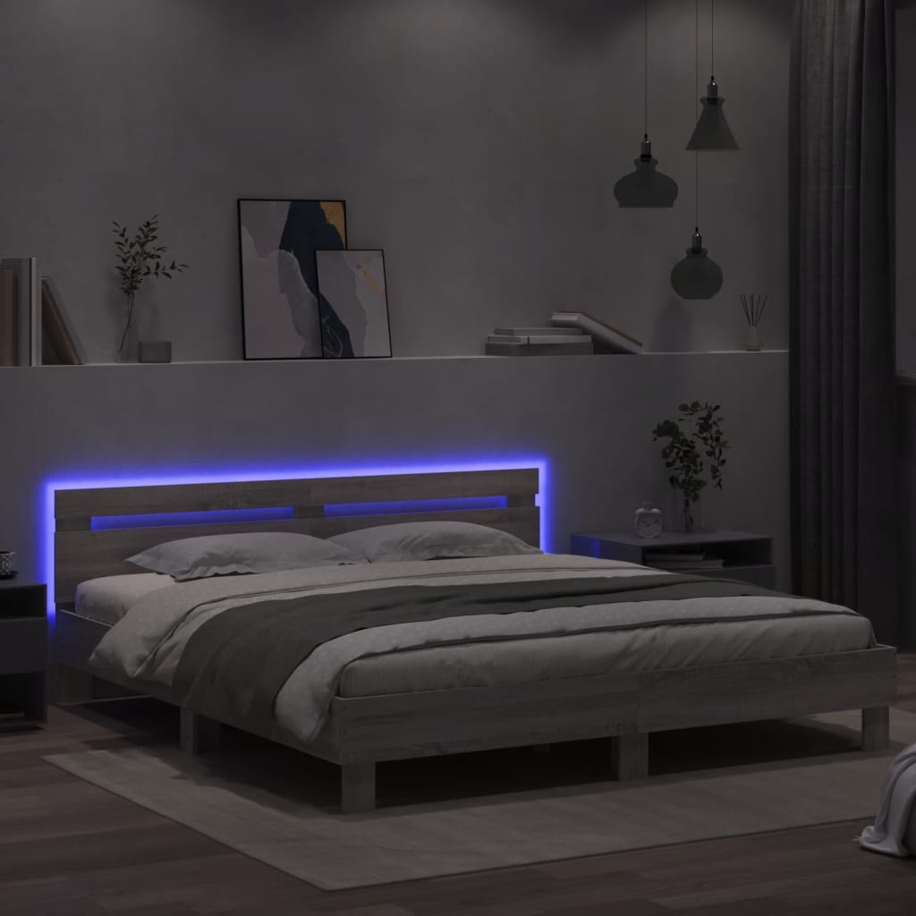 Giroletto con Testiera e LED Grigio Sonoma 180x200 cm - homemem39