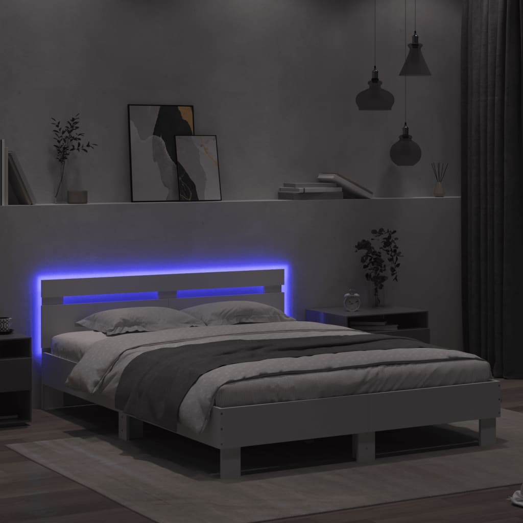 Giroletto con Testiera e LED Bianco 150x200 cm - homemem39