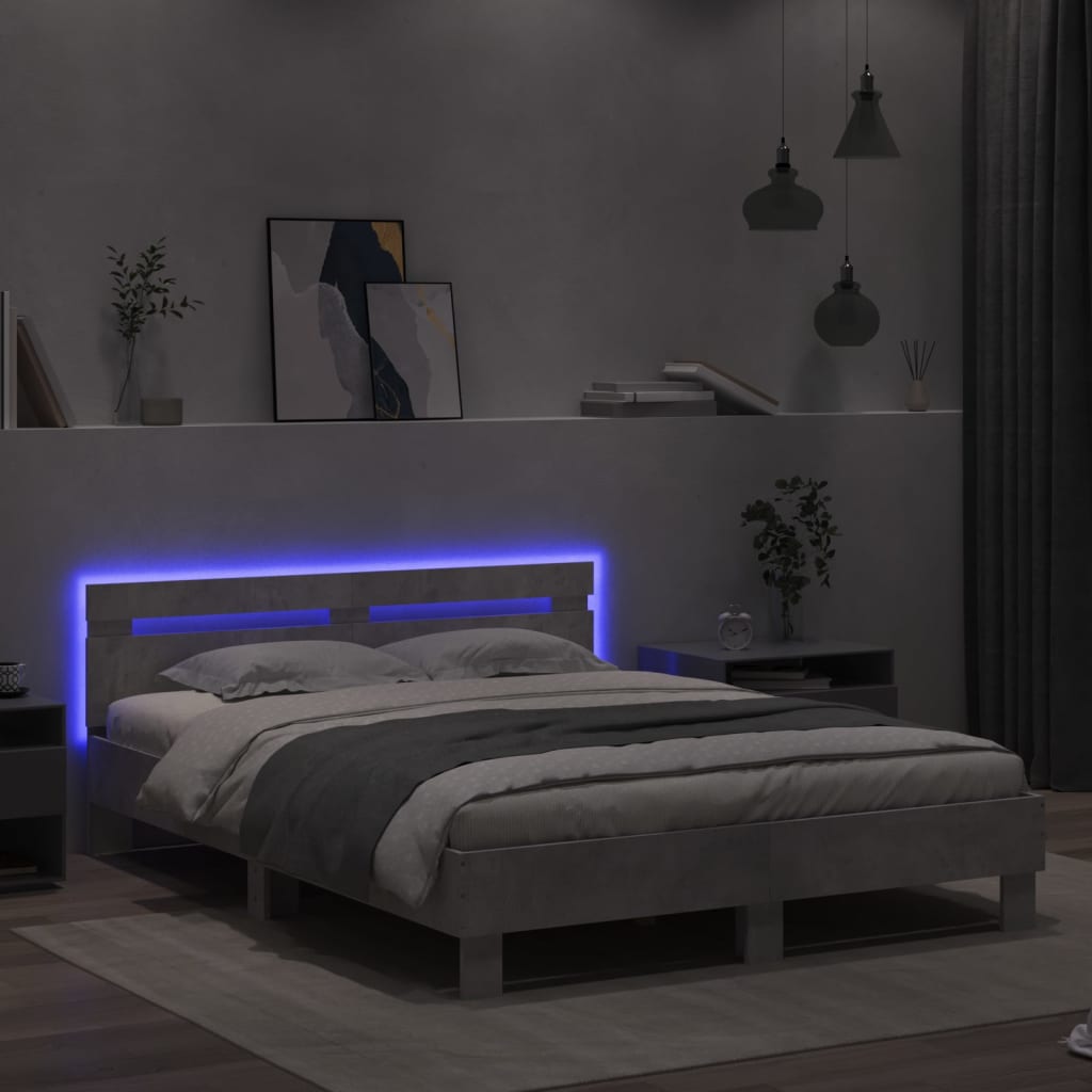 Giroletto con Testiera e LED Grigio Cemento 150x200 cm - homemem39