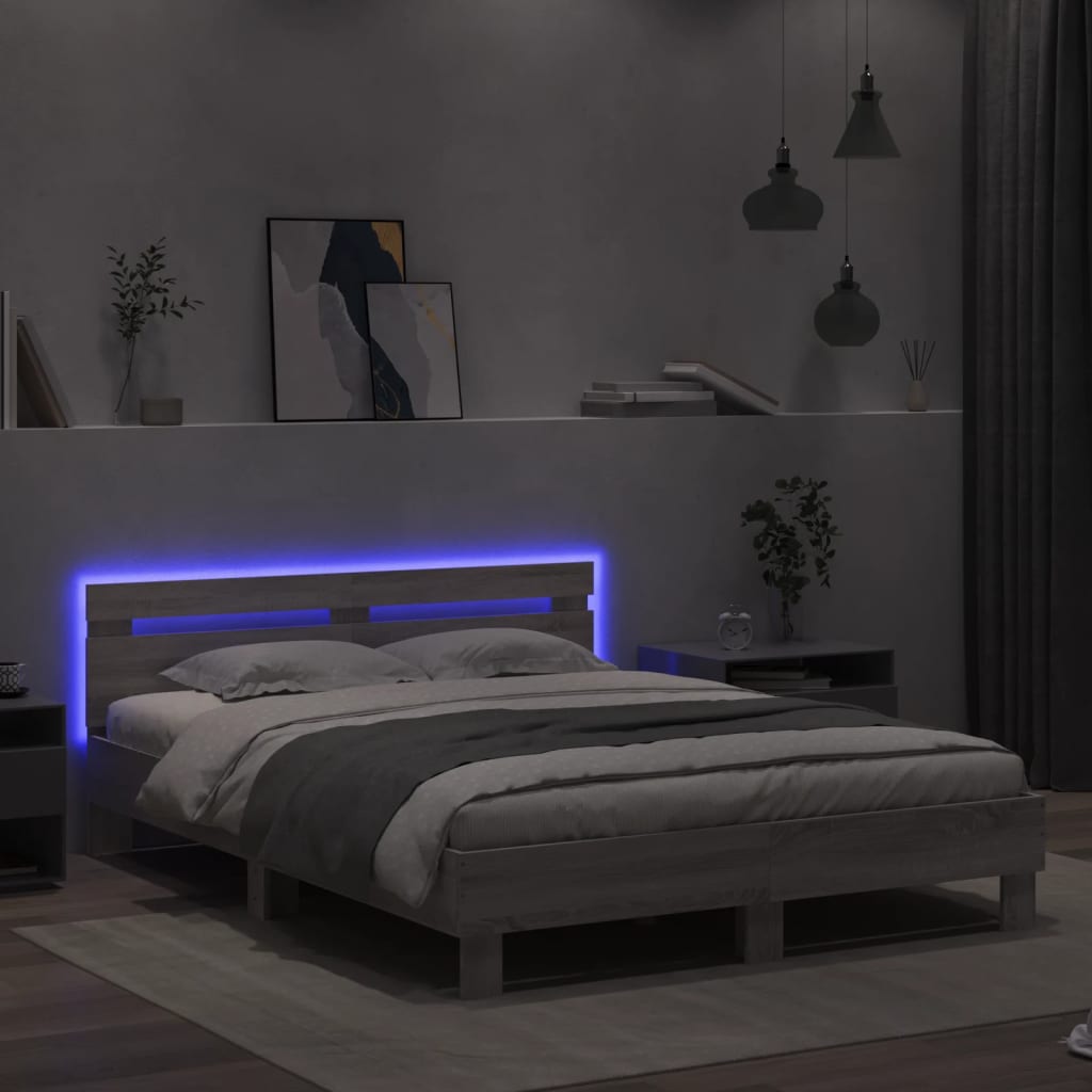 Giroletto con Testiera e LED Grigio Sonoma 140x200 cm - homemem39