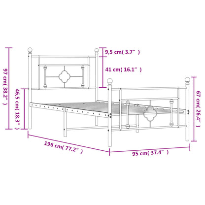 Giroletto con Testiera e Pediera Metallo Nero 90x190 cm - homemem39