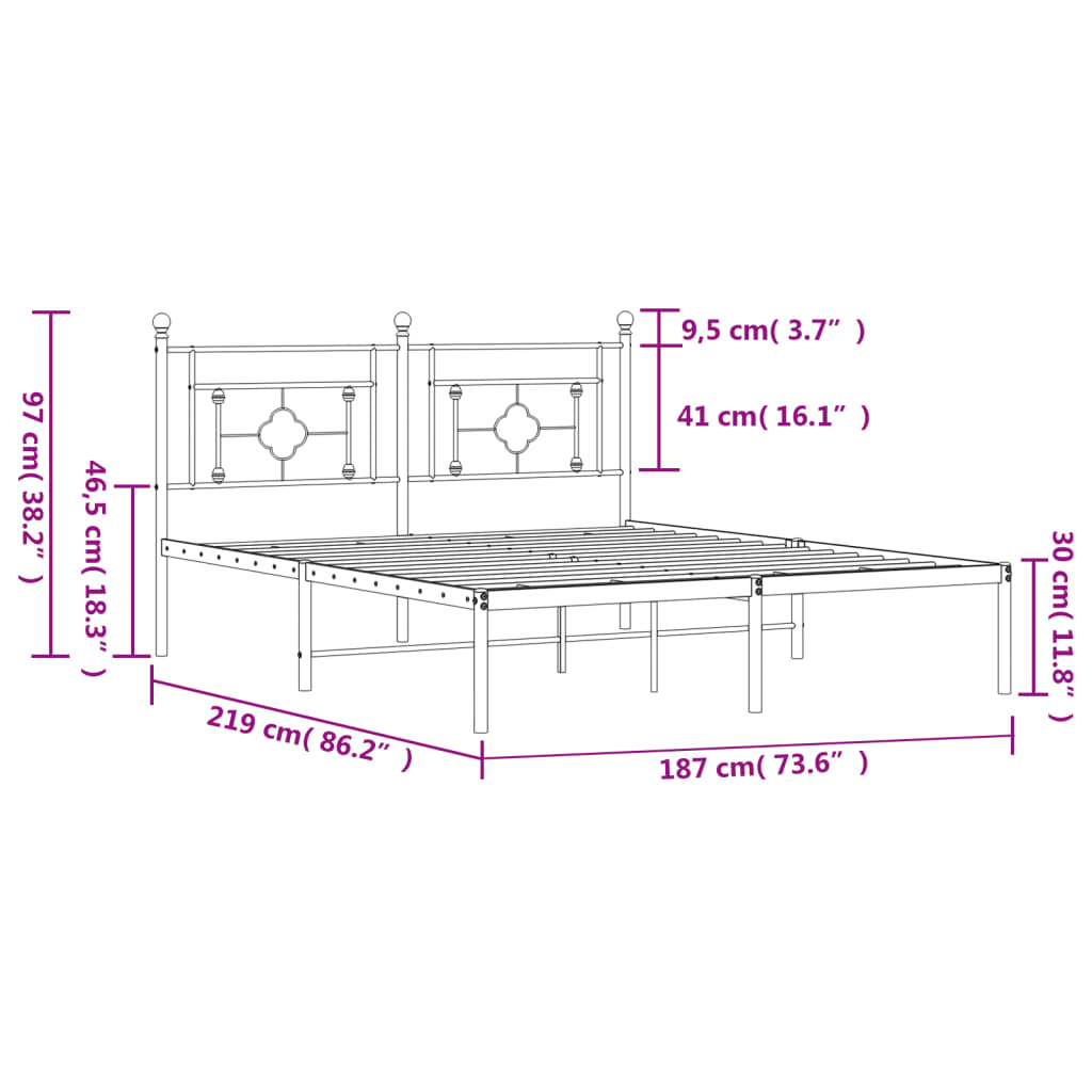 Giroletto con Testiera Metallo Bianco 183x213 cm - homemem39