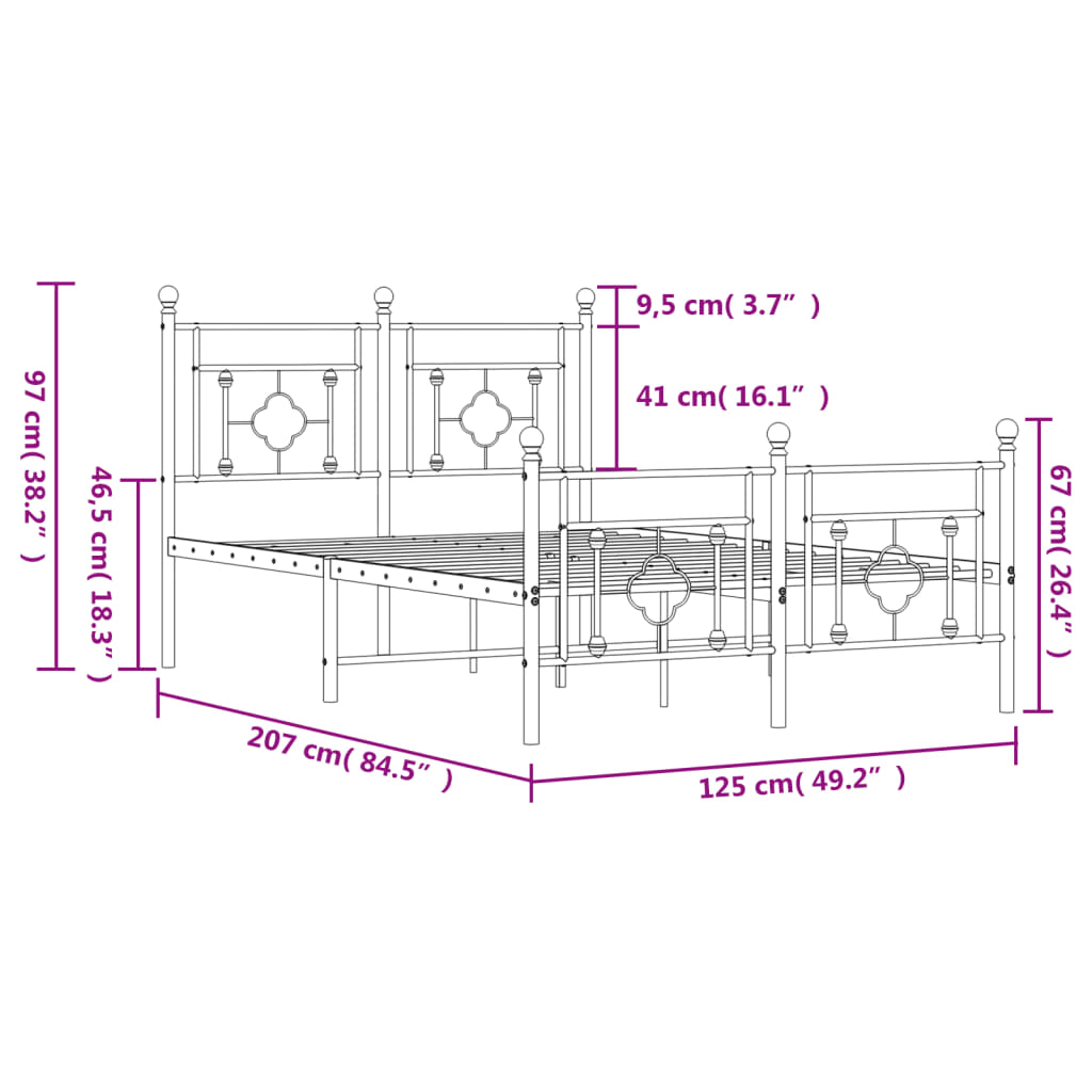 Giroletto con Testiera e Pediera Metallo Bianco 120x200 cm - homemem39