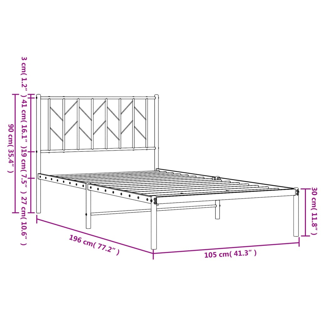 Giroletto con Testiera in Metallo Nero 100x190 cm - homemem39