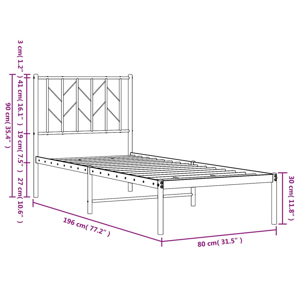 Giroletto con Testiera Metallo Bianco 75x190 cm - homemem39