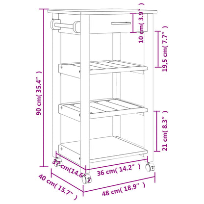 Carrello da Cucina MONZA 48x40x90 cm in Legno Massello di Pino - homemem39