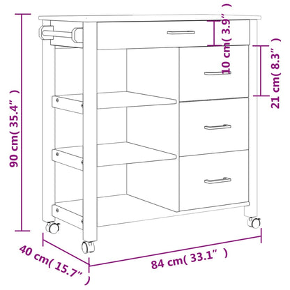 Carrello da Cucina MONZA 84x40x90 cm in Legno Massello di Pino - homemem39