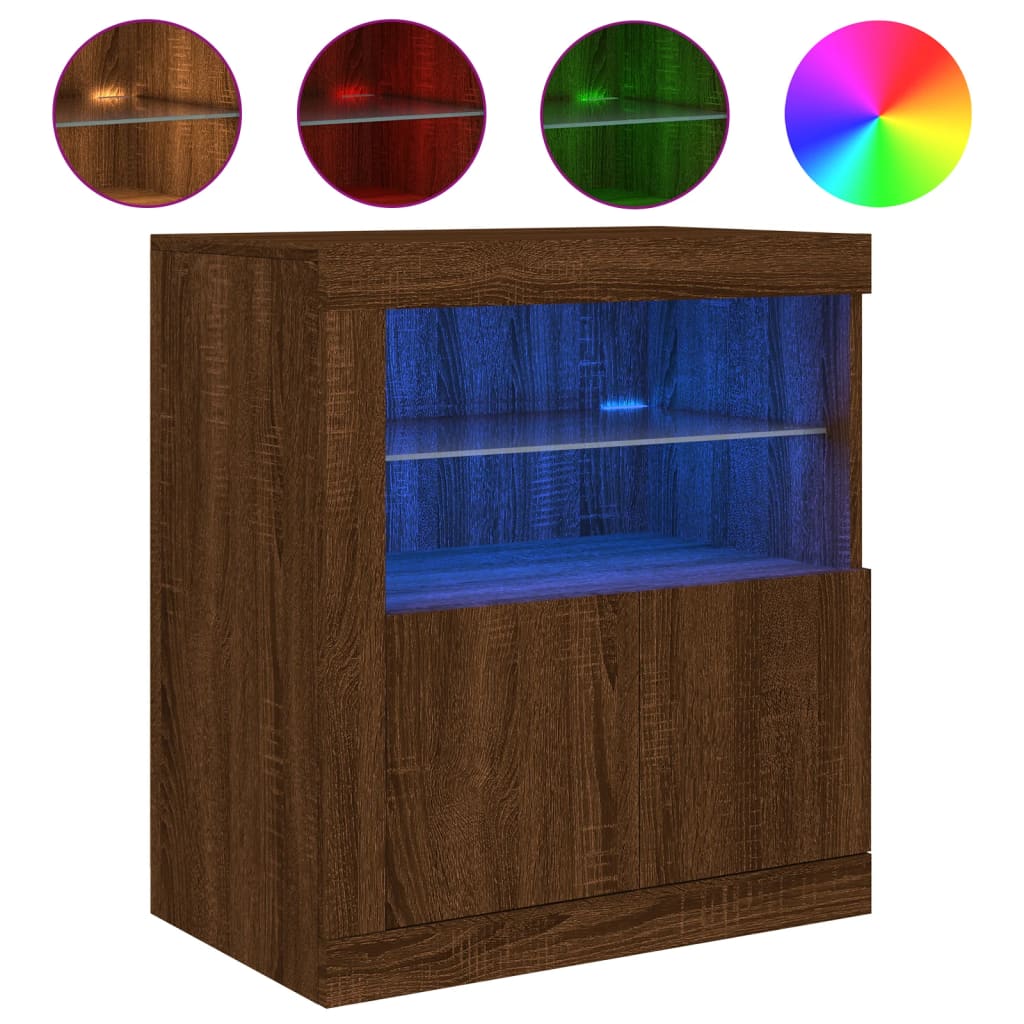 Credenza con Luci LED Rovere Marrone 60,5x37x67 cm - homemem39