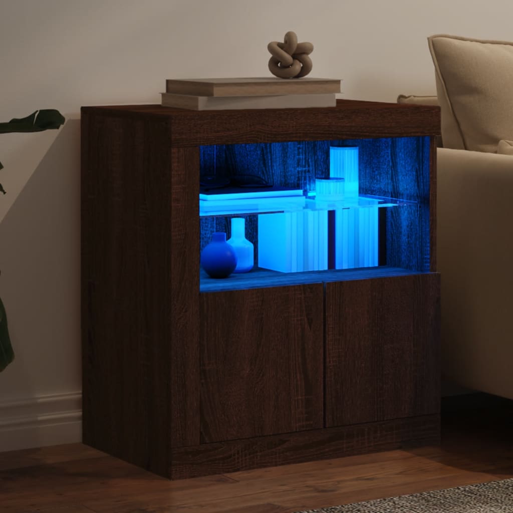 Credenza con Luci LED Rovere Marrone 60,5x37x67 cm - homemem39