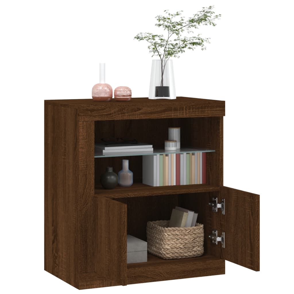 Credenza con Luci LED Rovere Marrone 60,5x37x67 cm - homemem39