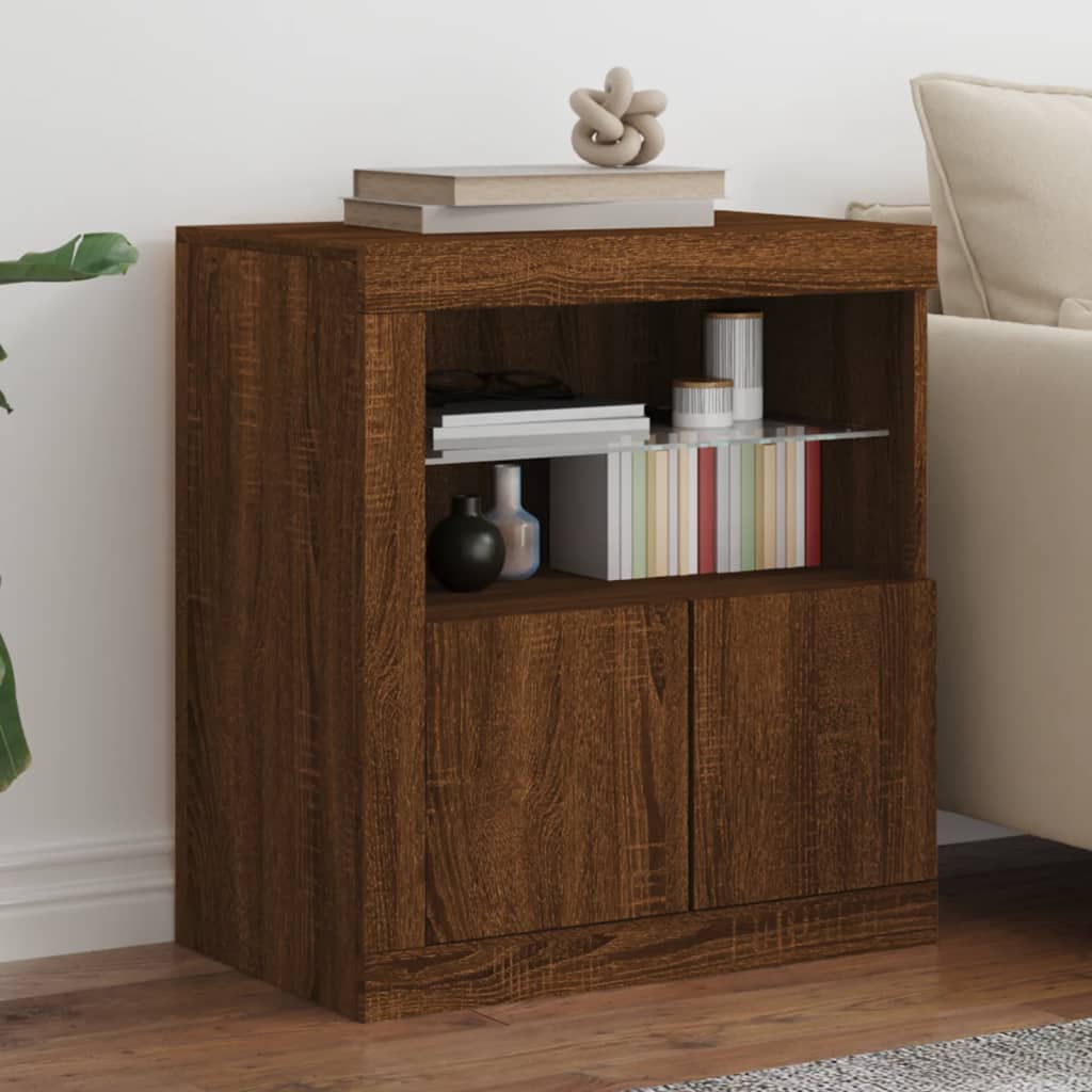 Credenza con Luci LED Rovere Marrone 60,5x37x67 cm - homemem39