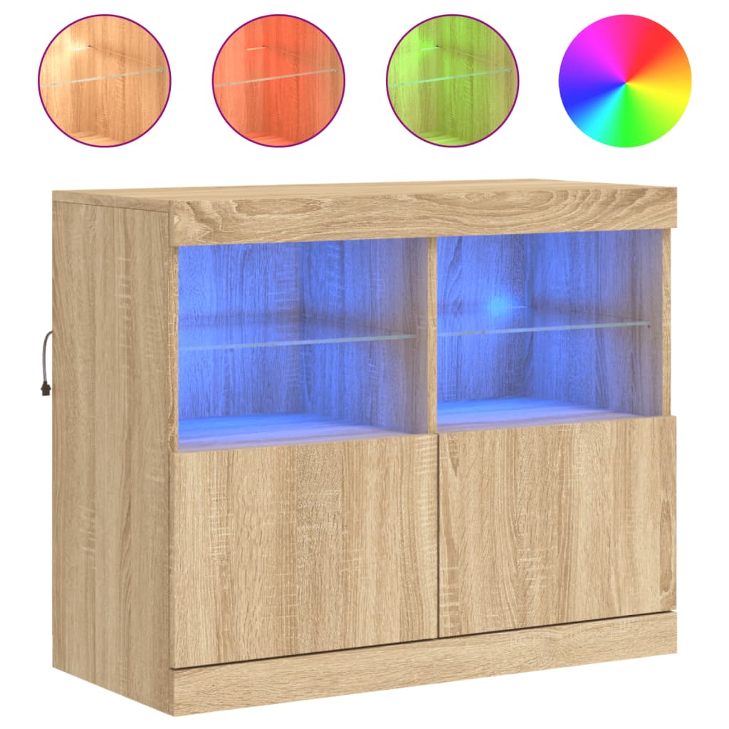 Credenza con Luci LED Rovere Sonoma 81x37x67 cm - homemem39