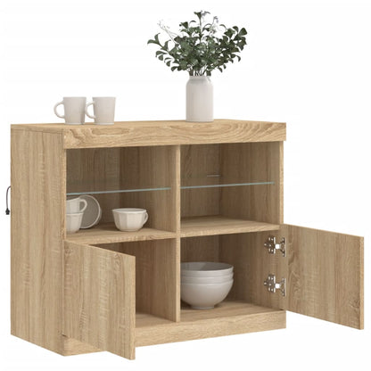 Credenza con Luci LED Rovere Sonoma 81x37x67 cm - homemem39