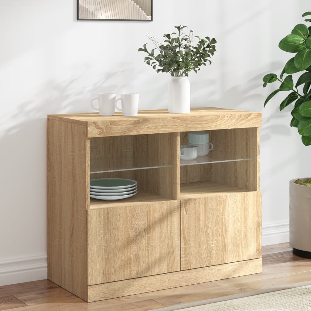 Credenza con Luci LED Rovere Sonoma 81x37x67 cm - homemem39