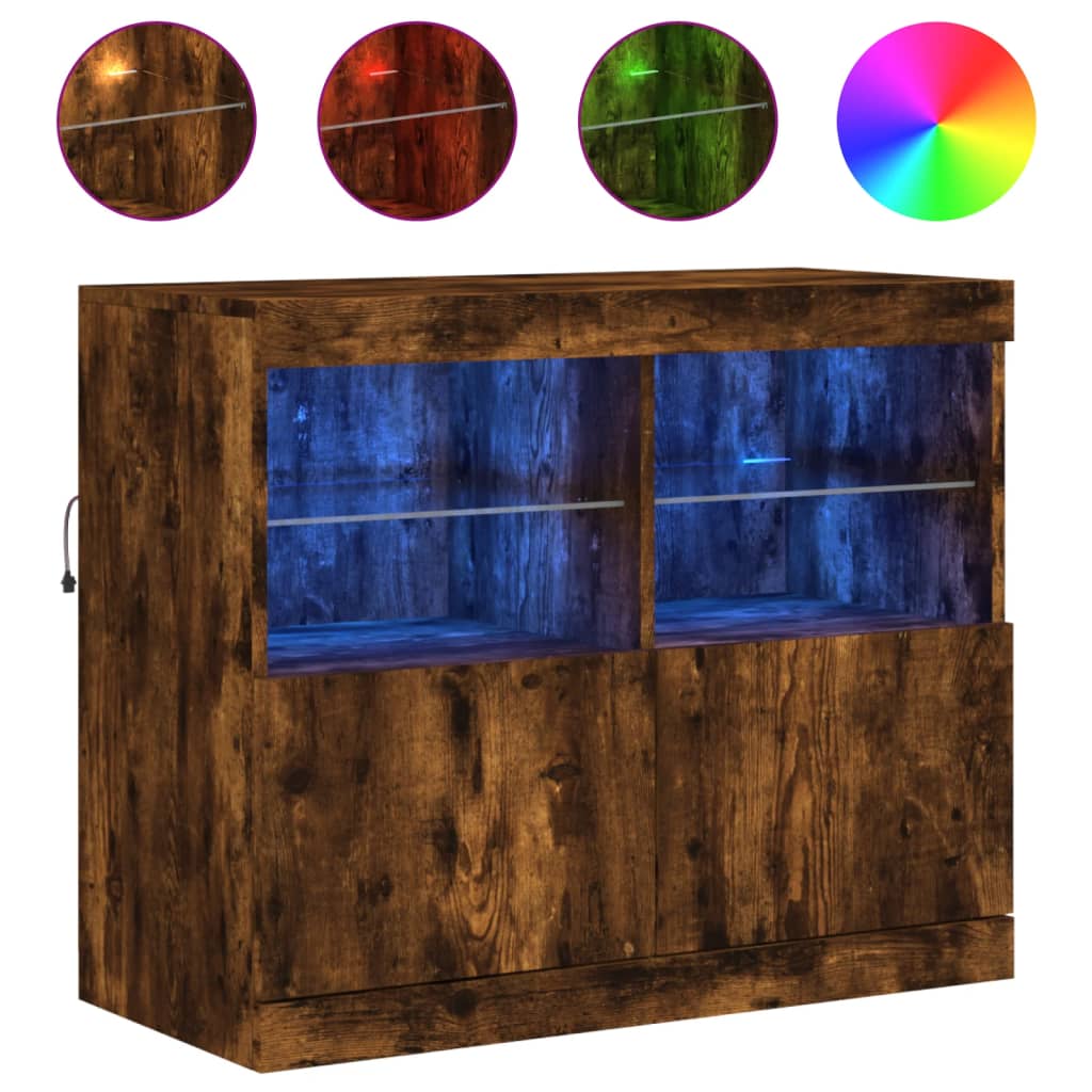 Credenza con Luci LED Rovere Fumo 81x37x67 cm - homemem39