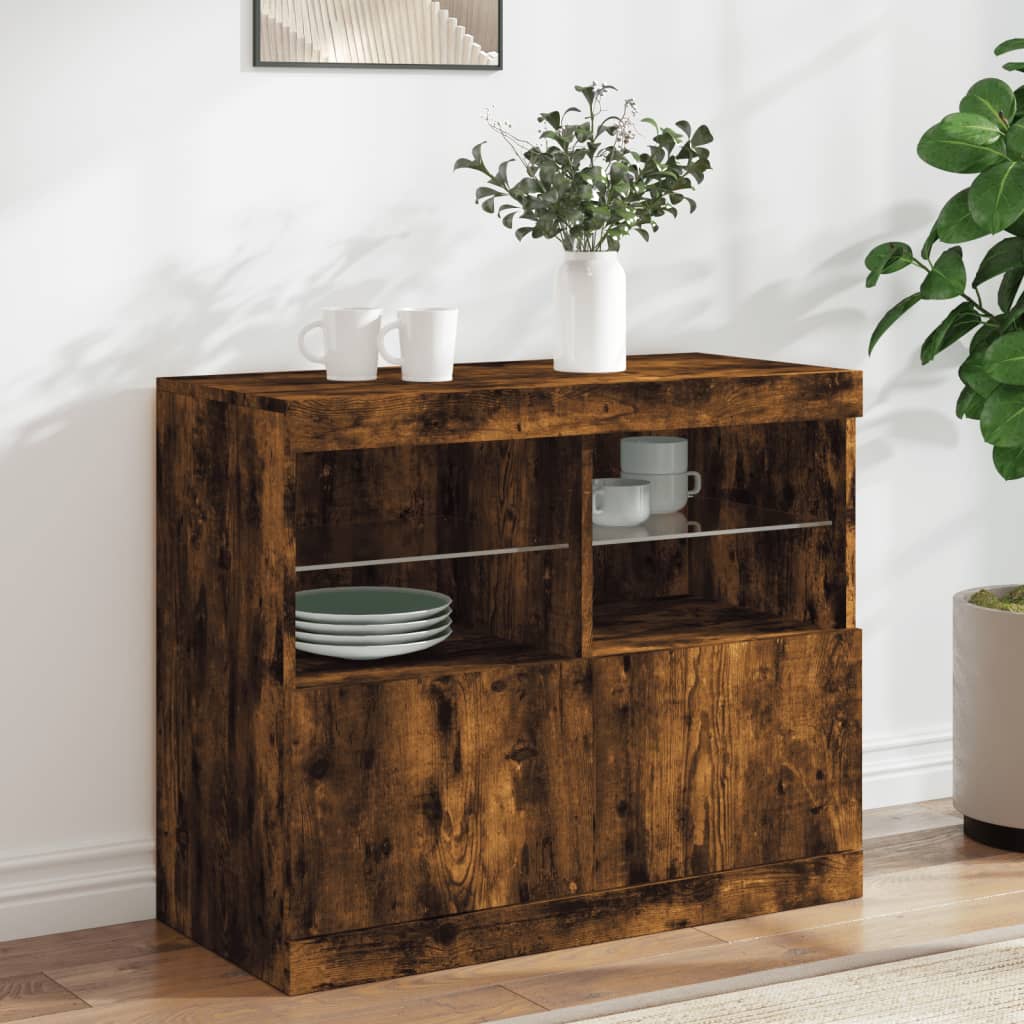 Credenza con Luci LED Rovere Fumo 81x37x67 cm - homemem39