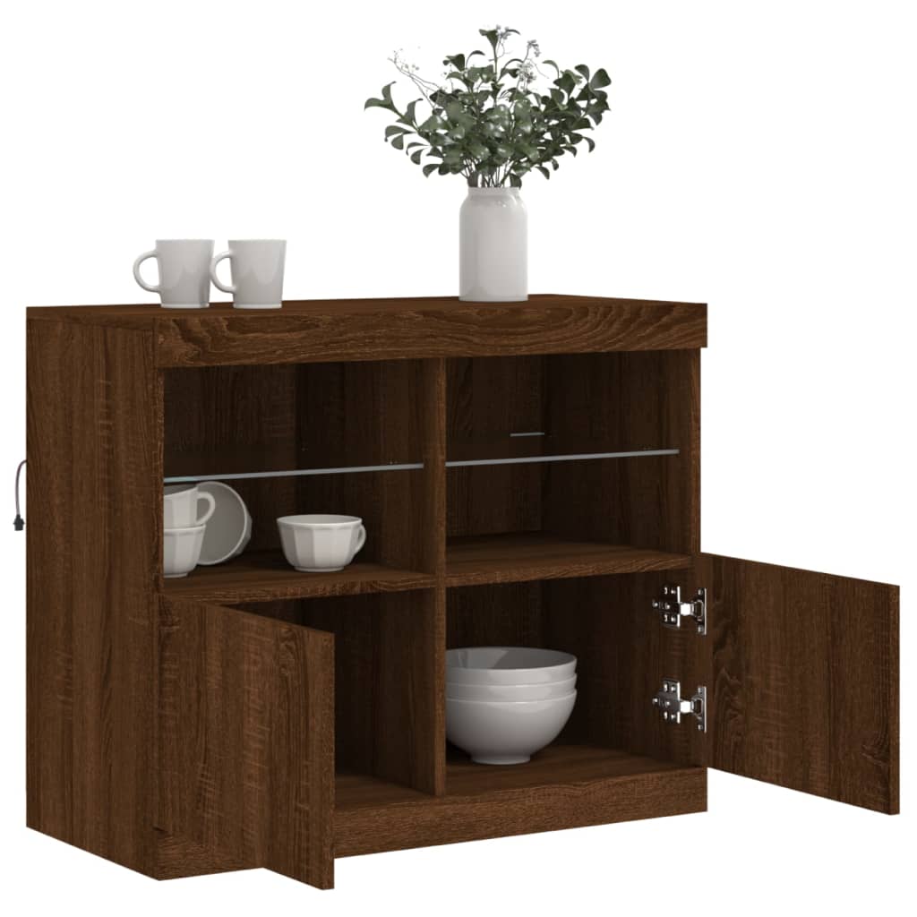 Credenza con Luci LED Rovere Marrone 81x37x67 cm - homemem39