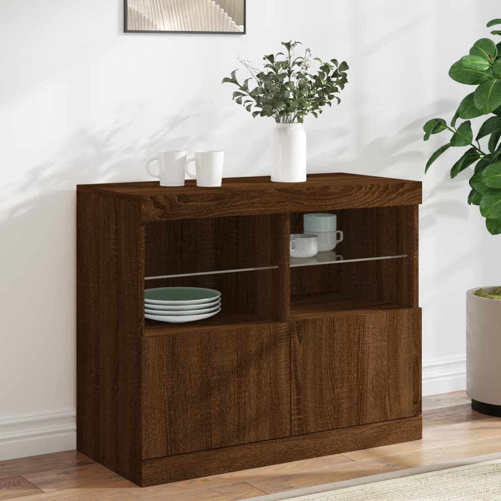 Credenza con Luci LED Rovere Marrone 81x37x67 cm - homemem39