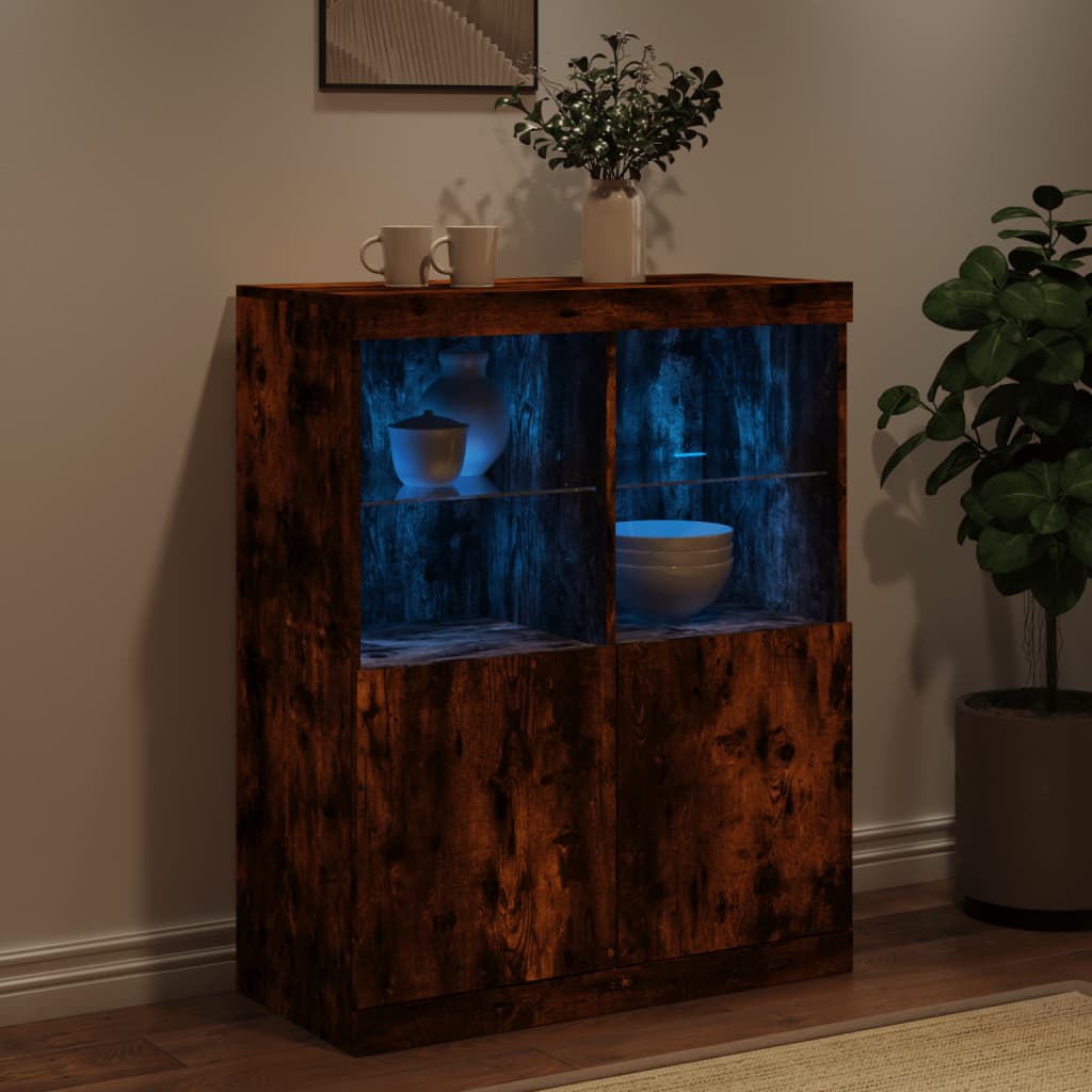 Credenza con Luci LED Rovere Fumo 81x37x100 cm - homemem39