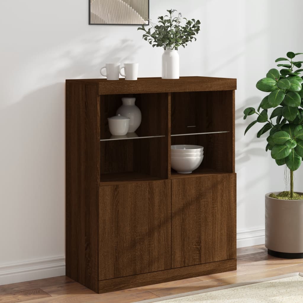 Credenza con Luci LED Rovere Marrone 81x37x100 cm - homemem39