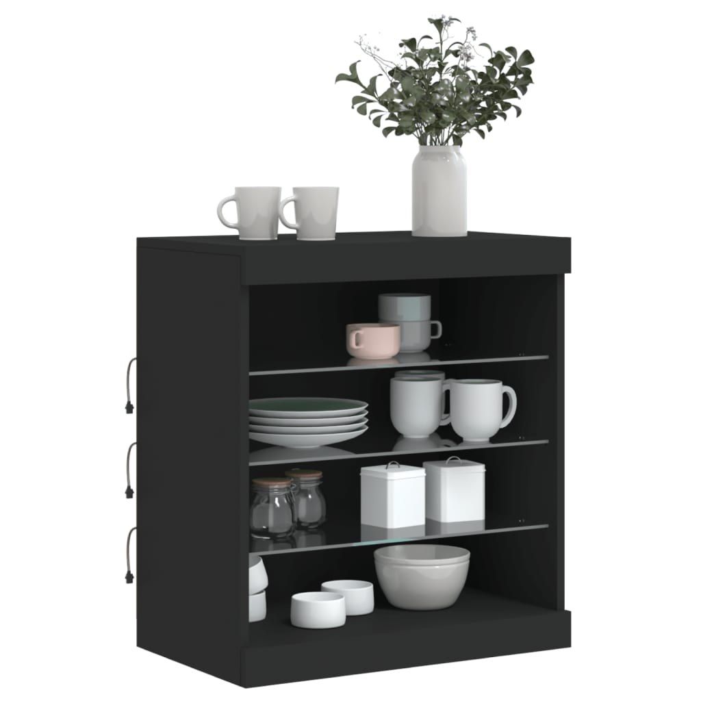 Credenza con Luci LED Nera 60,5x37x67 cm - homemem39