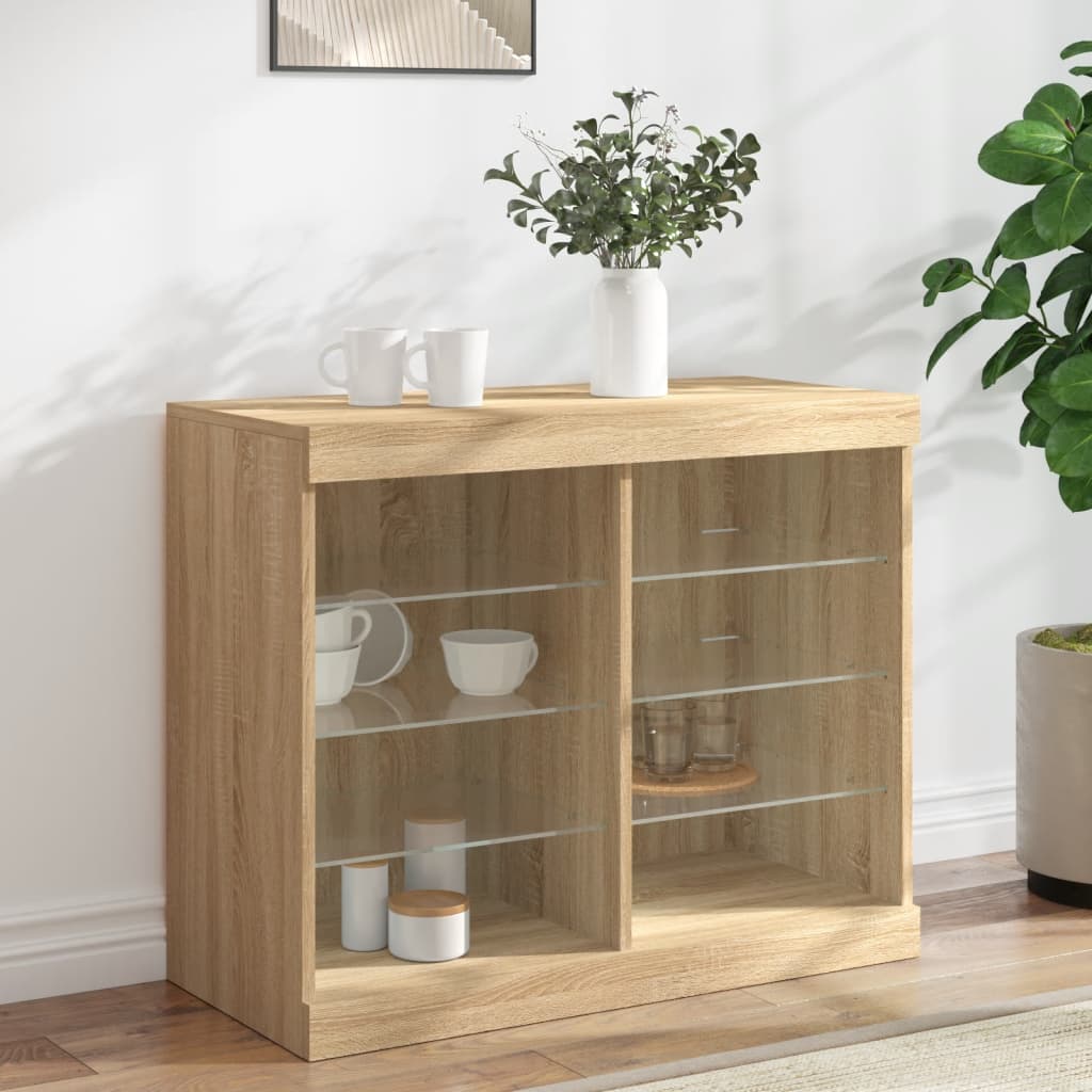 Credenza con Luci LED Rovere Sonoma 81x37x67 cm - homemem39