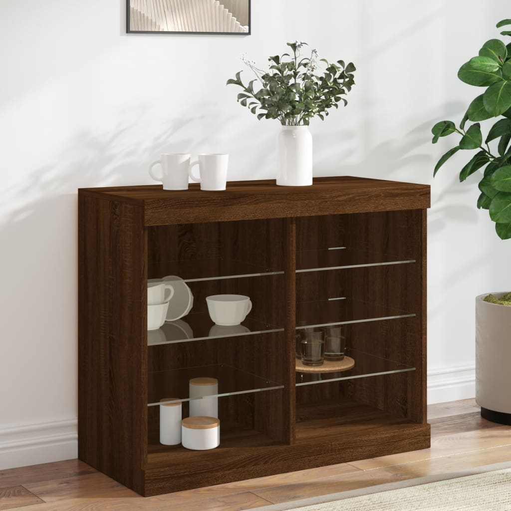 Credenza con Luci LED Rovere Marrone 81x37x67 cm - homemem39