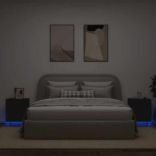 Comodini con Luci LED 2pz Neri in Legno Multistrato - homemem39