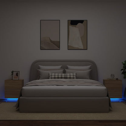 Comodini con Luci LED 2pz Rovere Sonoma in Legno Multistrato - homemem39