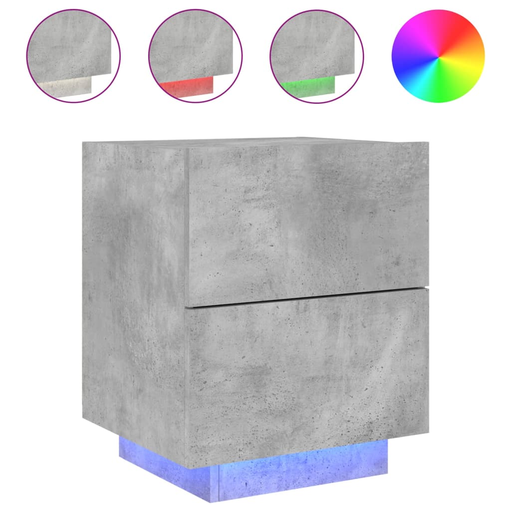 Comodini con Luci LED 2pz Grigio Cemento in Legno Multistrato - homemem39