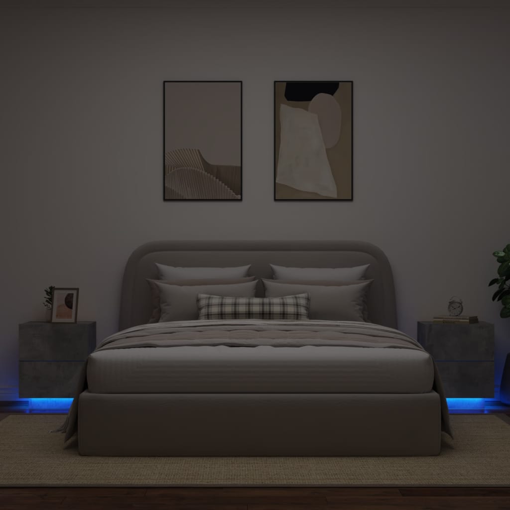 Comodini con Luci LED 2pz Grigio Cemento in Legno Multistrato - homemem39