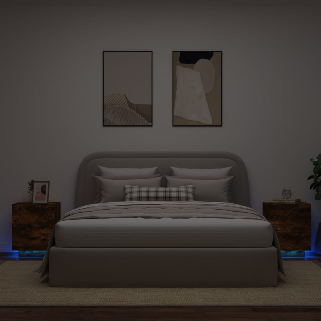 Comodini con Luci LED 2pz Rovere Fumo in Legno Multistrato - homemem39