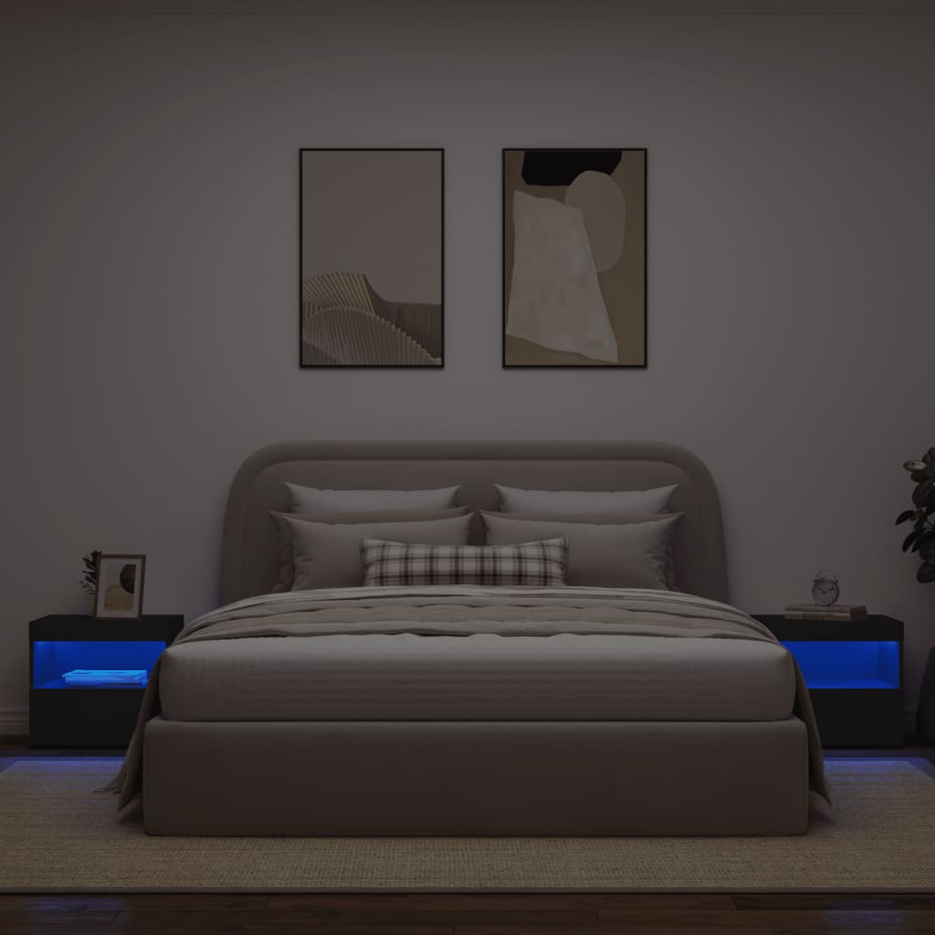 Comodini con Luci LED 2pz Neri 50x40x45 cm - homemem39