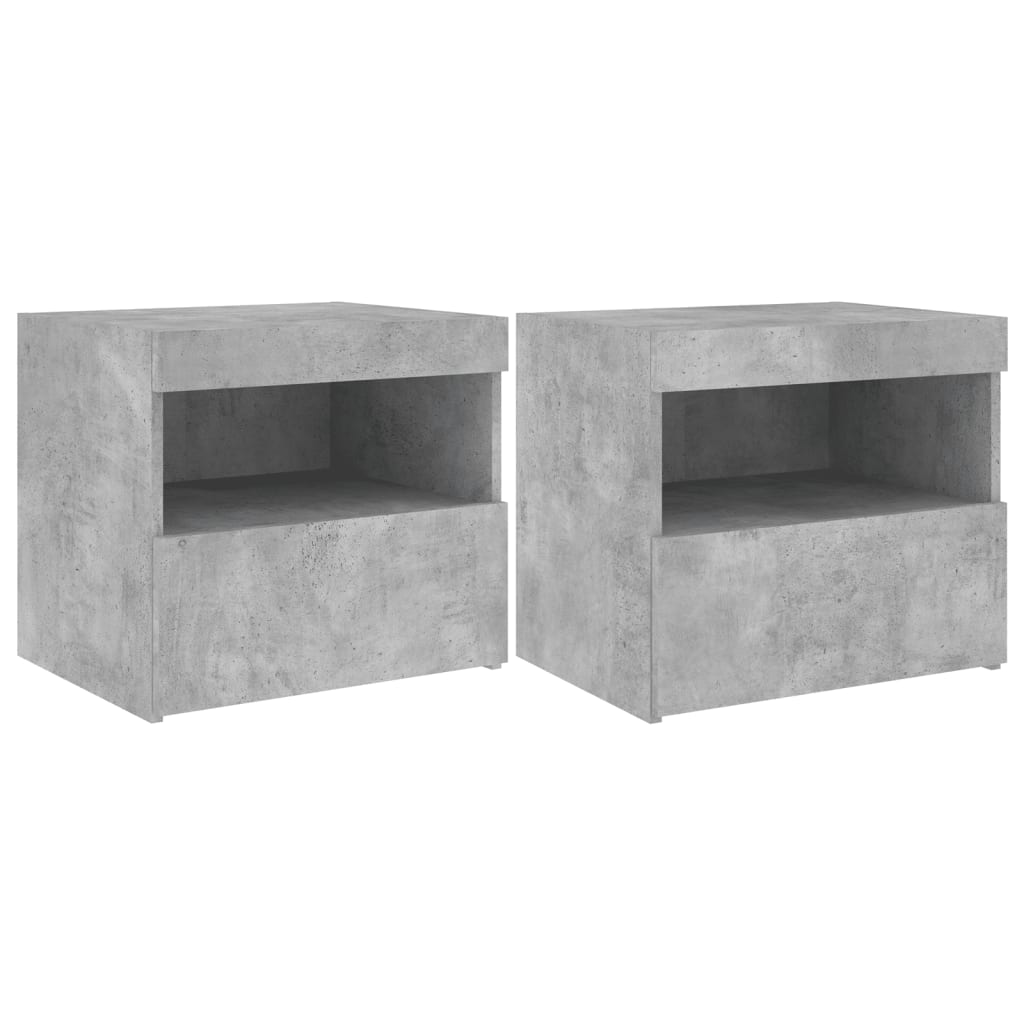 Comodini con Luci LED 2pz Grigio Cemento 50x40x45 cm - homemem39