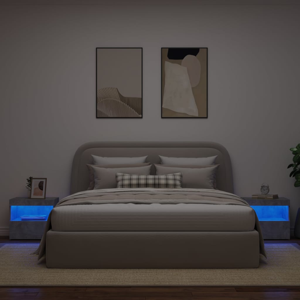 Comodini con Luci LED 2pz Grigio Cemento 50x40x45 cm - homemem39