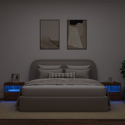 Comodini con Luci LED 2pz Rovere Marrone 50x40x45 cm - homemem39