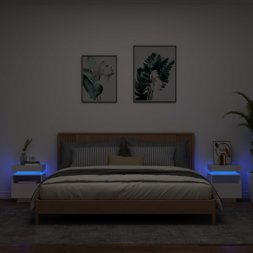 Comodini con Luci LED 2pz Bianchi 40x39x48,5 cm - homemem39