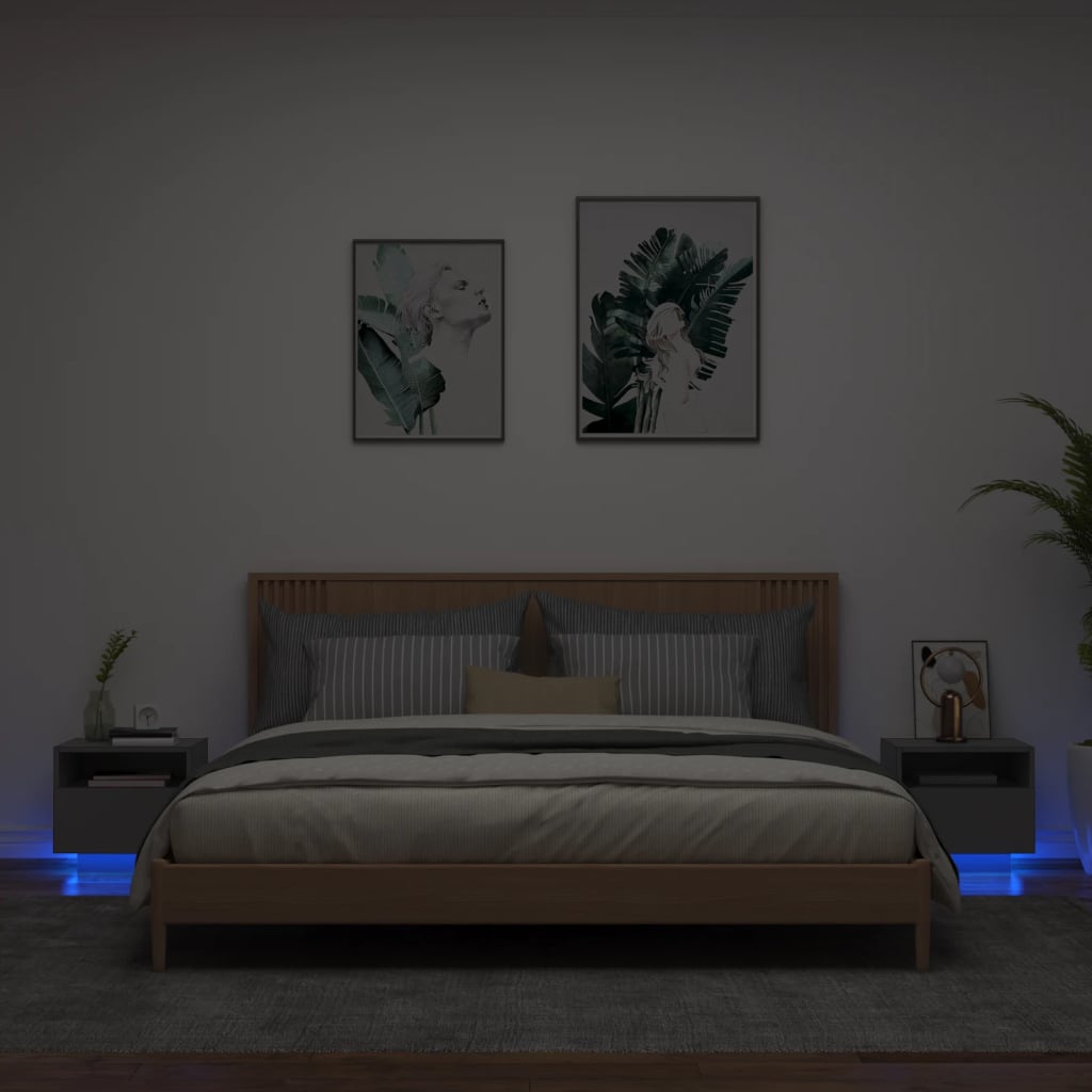 Comodini con Luci LED 2pz Neri 40x39x37 cm - homemem39