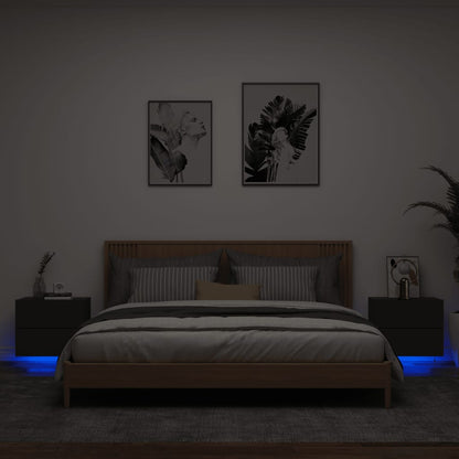 Comodini a Parete con Luci LED 2 pz Neri - homemem39