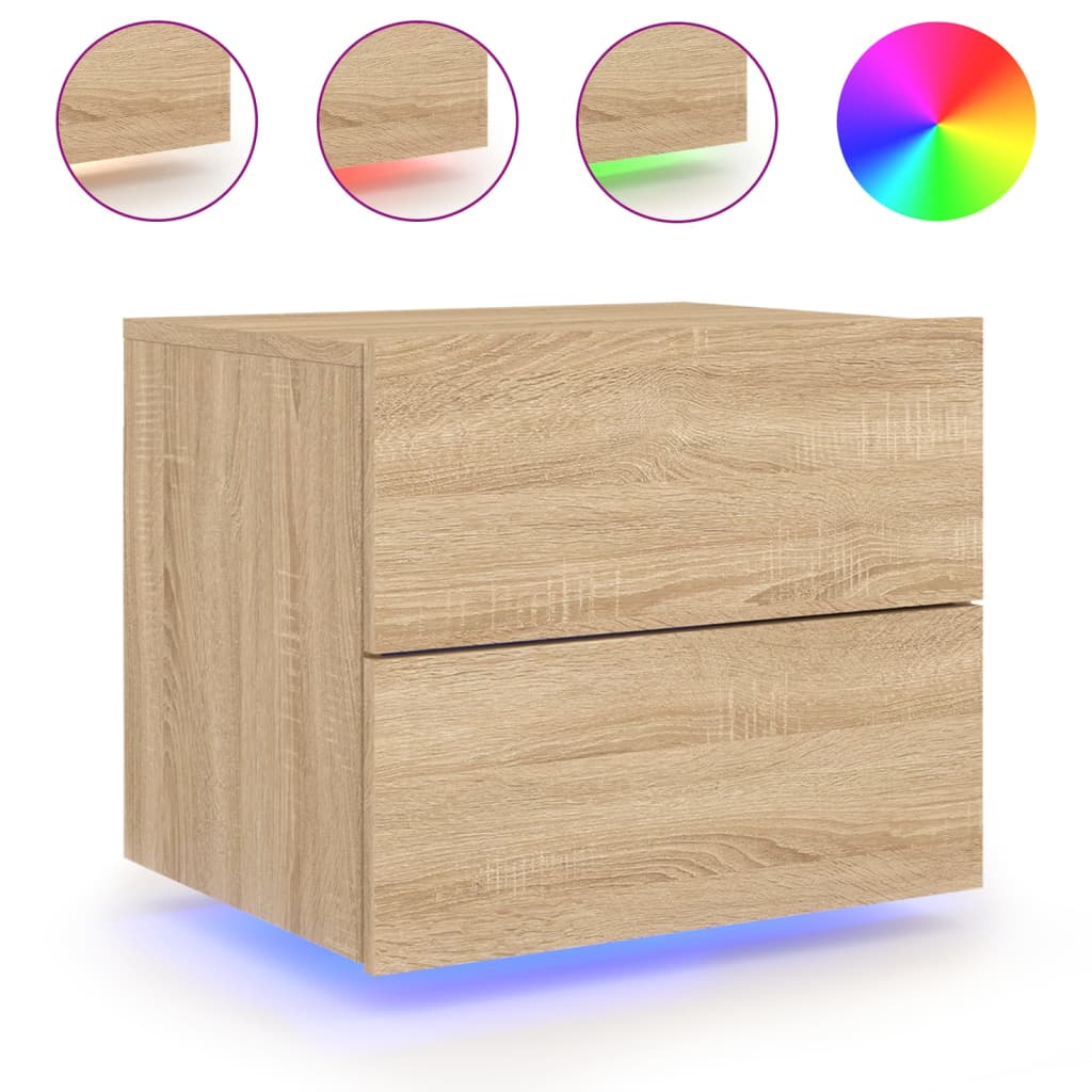 Comodini a Parete con luci LED 2 pz Rovere Sonoma - homemem39