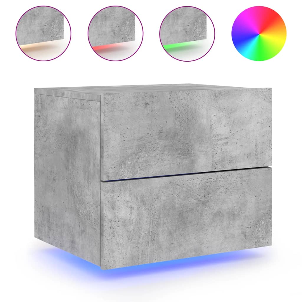 Comodini a Parete con Luci LED 2 pz Grigio Cemento - homemem39