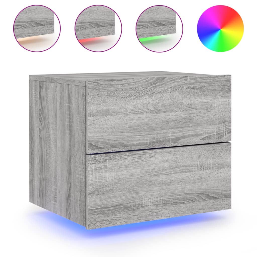 Comodini a Parete con luci LED 2 pz Grigio Sonoma - homemem39