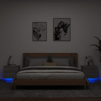 Comodini a Parete con luci LED 2 pz Grigio Sonoma - homemem39