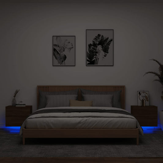 Comodini a Parete con luci LED 2 pz Rovere Marrone - homemem39