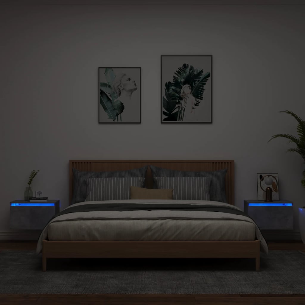 Comodini a Parete con Luci LED 2 pz Grigio Cemento - homemem39