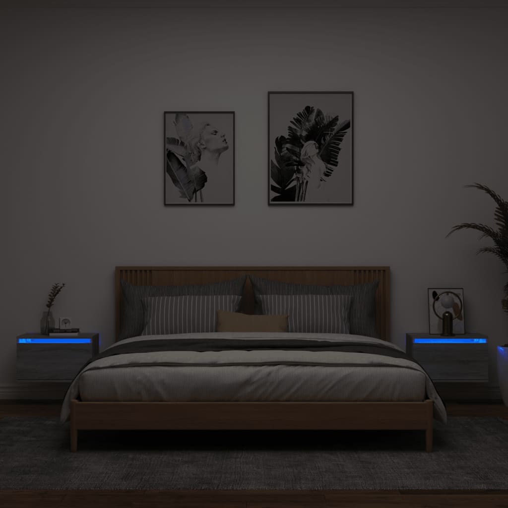 Comodini a Parete con luci LED 2 pz Grigio Sonoma - homemem39