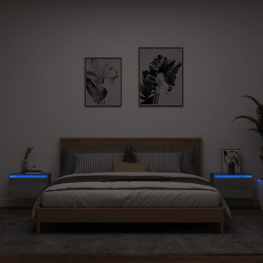 Comodini a Parete con luci LED 2 pz Grigio Sonoma - homemem39