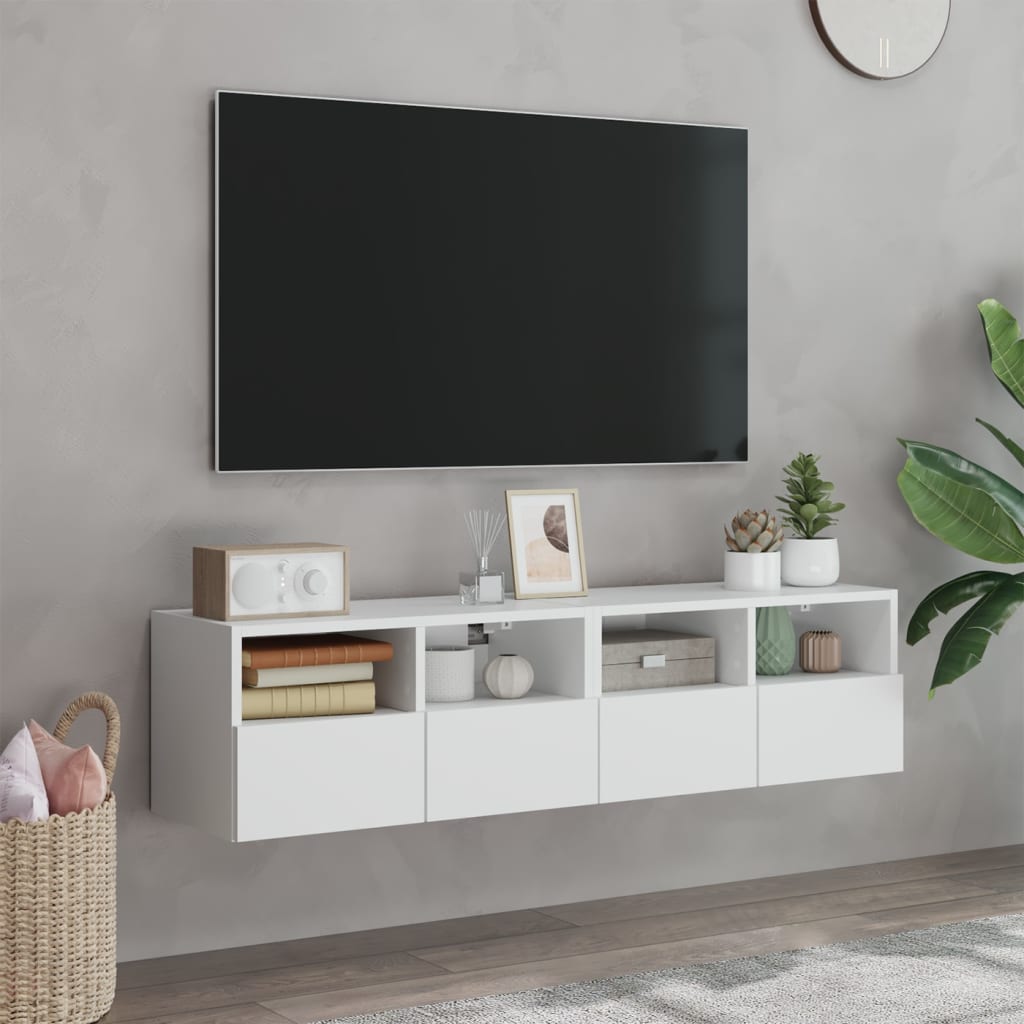 Mobili TV a Parete 2pz Bianchi 60x30x30 cm in Legno Multistrato - homemem39