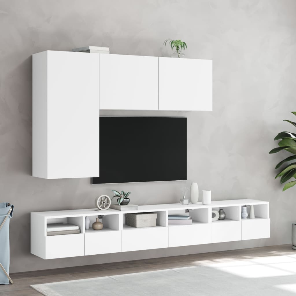 Mobili TV a Parete 2pz Bianchi 60x30x30 cm in Legno Multistrato - homemem39