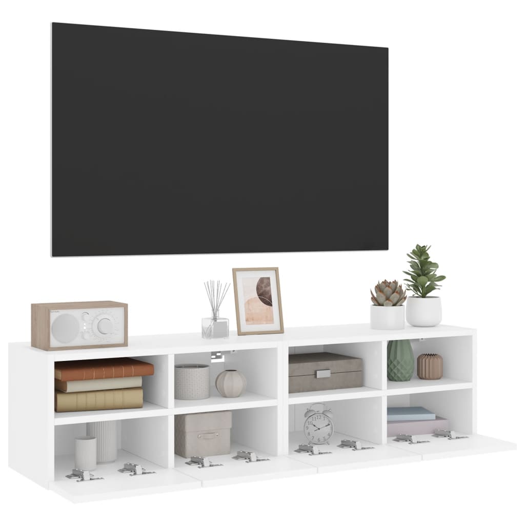 Mobili TV a Parete 2pz Bianchi 60x30x30 cm in Legno Multistrato - homemem39